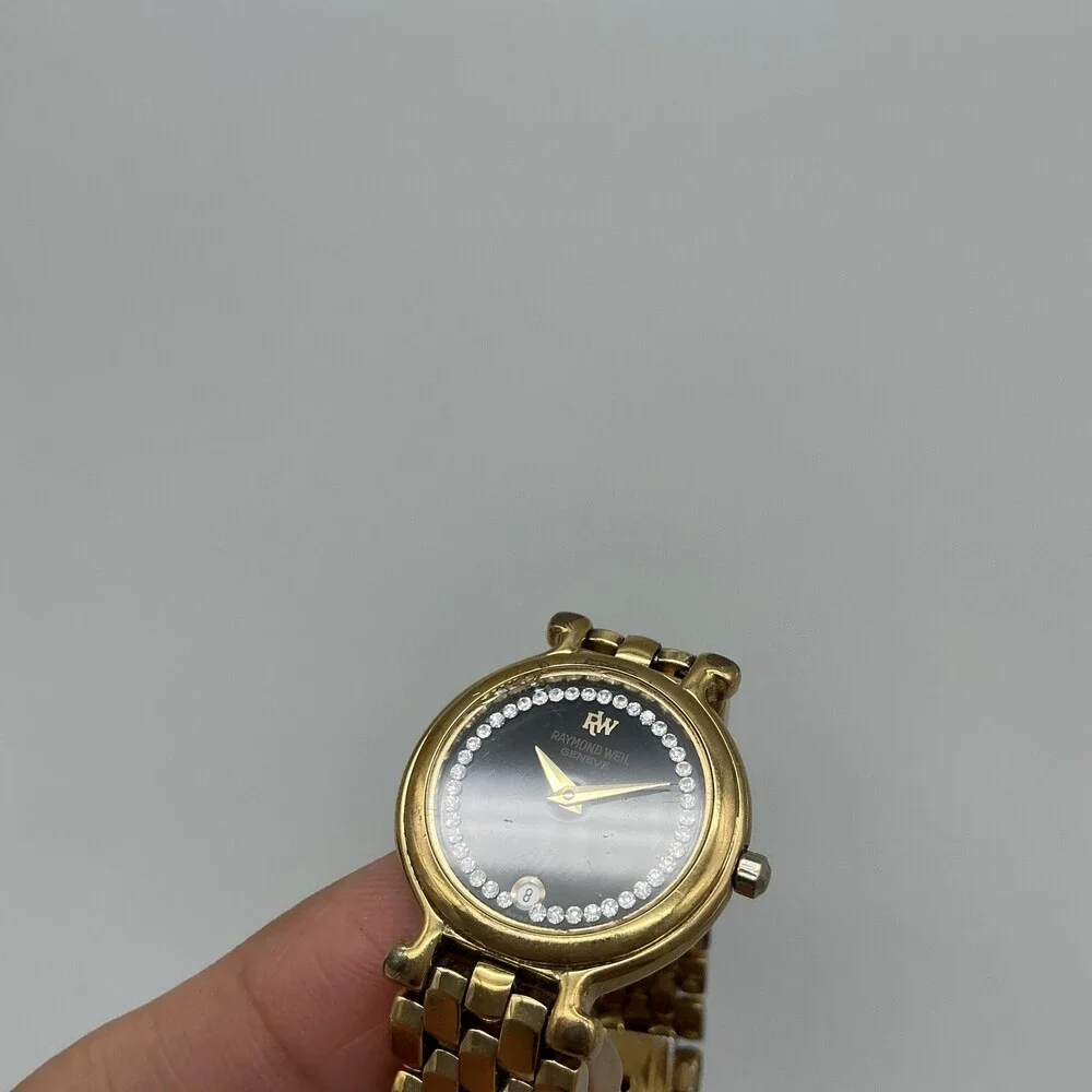 Vintage Raymond Weil Womens Watch 24mm 18k GP Diamond Bracelet New Battery 6.25